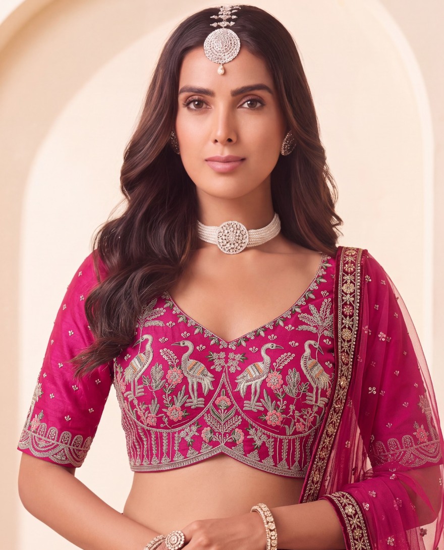 3073B - Rani Silk Beads, Embroidered, Sequins, Thread and Zari Work Lehenga Choli